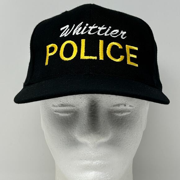 Vintage Whittier Police Hat Cap Black 90s California Policeman Officer Snapback - Picture 2 of 9